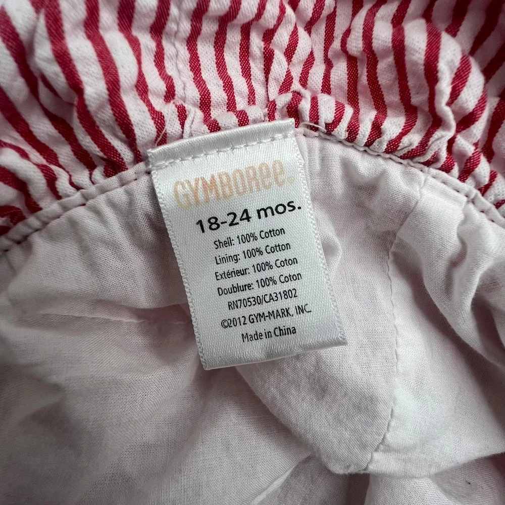 Vintage Gymboree Sun Hat 18-24M‎ Red White Stripe Ruffle Chin Strap Girl Toddler
